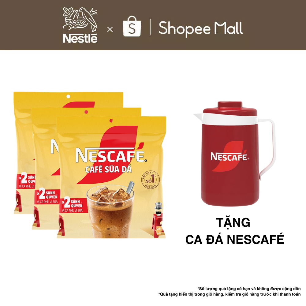 Combo 3 Bịch Cà phê Hòa tan NESCAFÉ CAFÉ SỮA ĐÁ 25 gói Gấp đôi sánh quyện