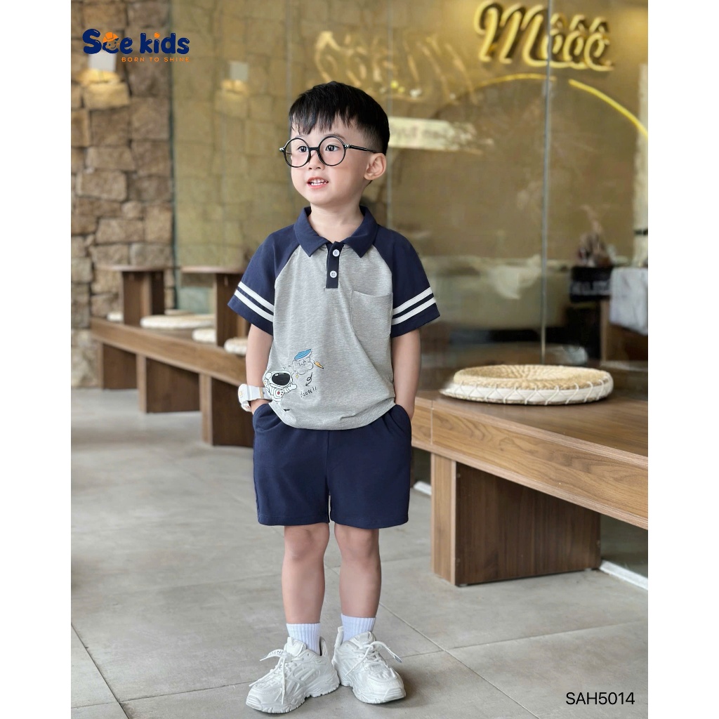 Set polo cộc tay zaclang Phi hành gia SCE chất liệu cotton 4c co giãn mềm mại cho bé 8-27kg