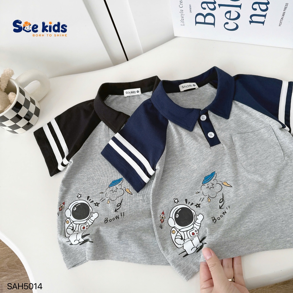 Set polo cộc tay zaclang Phi hành gia SCE chất liệu cotton 4c co giãn mềm mại cho bé 8-27kg