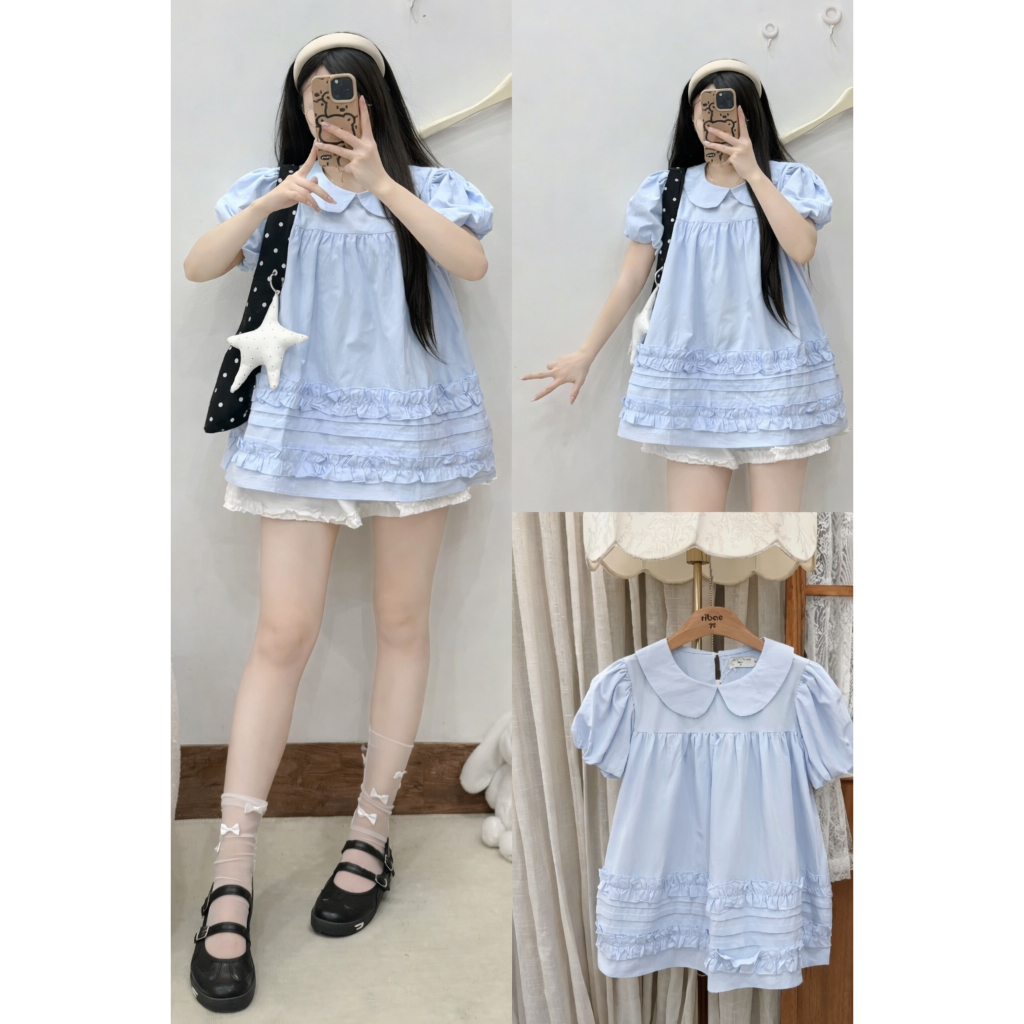Áo babydoll cổ sen bèo gấu tay bồng nhiều màu xinh xắn, áo thô mềm kiểu dáng điệu đà LALA  A85