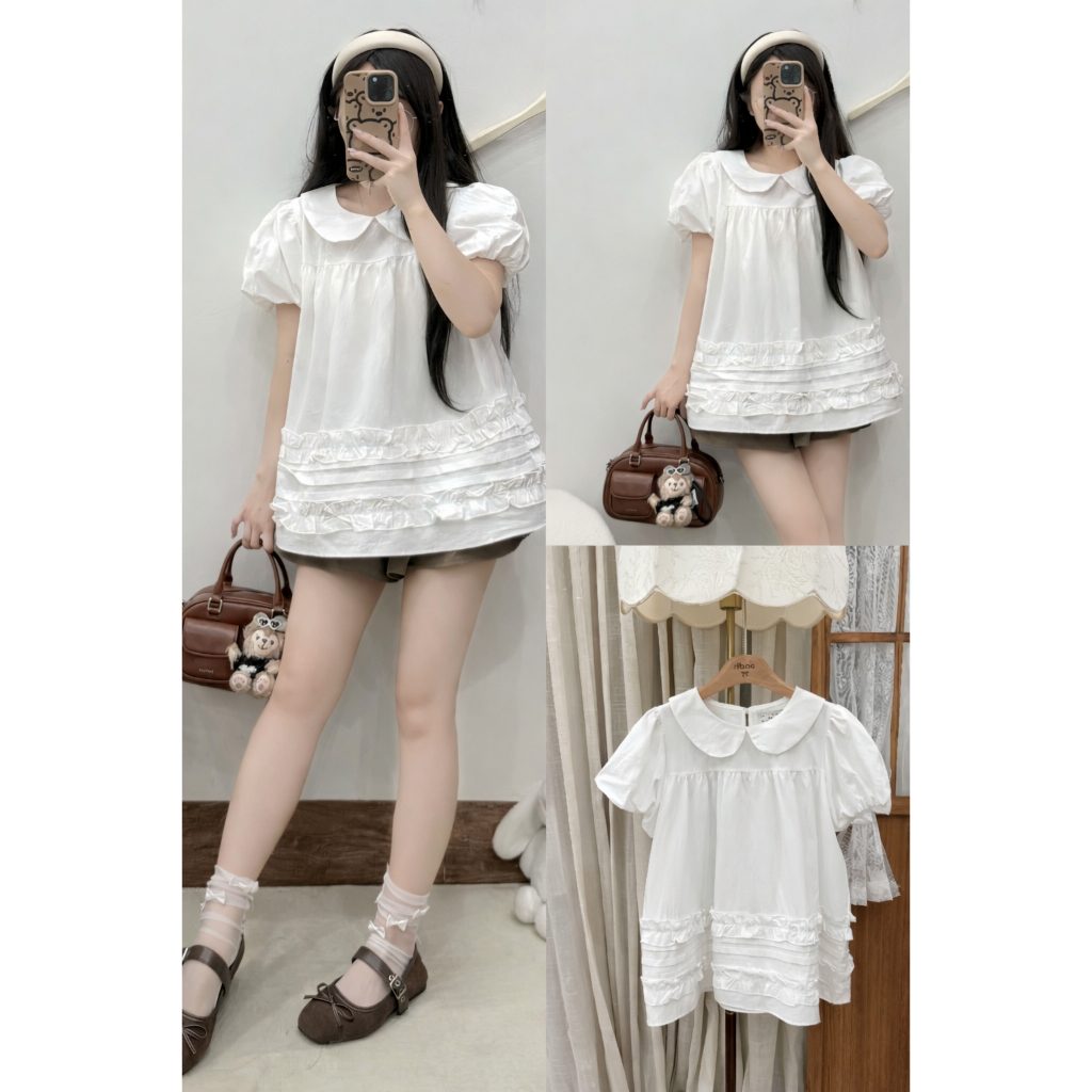 Áo babydoll cổ sen bèo gấu tay bồng nhiều màu xinh xắn, áo thô mềm kiểu dáng điệu đà LALA  A85