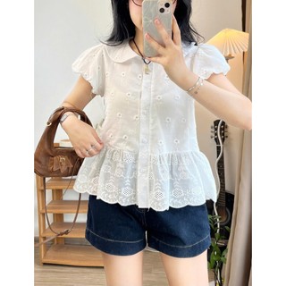 Áo Sơ Mi Babydoll 247Store Chất Thô Boil Cổ Sen Tay Bồng Ulzzang Xinh Xắn