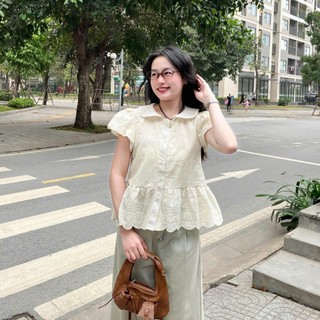 Áo Sơ Mi Babydoll 247Store Chất Thô Boil Cổ Sen Tay Bồng Ulzzang Xinh Xắn