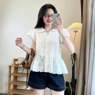 Áo Sơ Mi Babydoll 247Store Chất Thô Boil Cổ Sen Tay Bồng Ulzzang Xinh Xắn