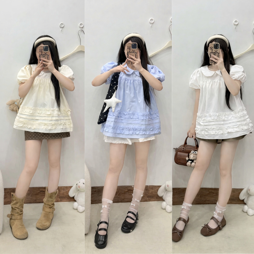 Áo babydoll cổ sen bèo gấu tay bồng nhiều màu xinh xắn, áo thô mềm kiểu dáng điệu đà LALA  A85