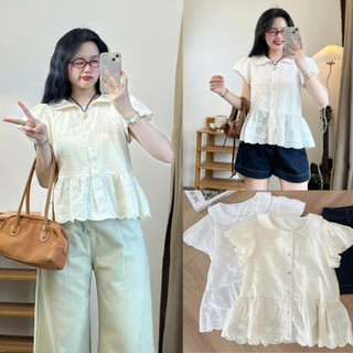 Áo Sơ Mi Babydoll 247Store Chất Thô Boil Cổ Sen Tay Bồng Ulzzang Xinh Xắn
