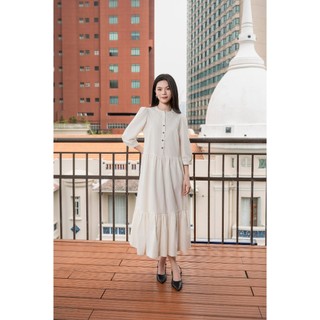 SWANLAKE | Váy Đầm Nữ Maxi Dáng Dài Cổ Trụ Cài Nút Tay Lỡ Chất Liệu Cotton Xếp Ly Đuôi Cá D12355