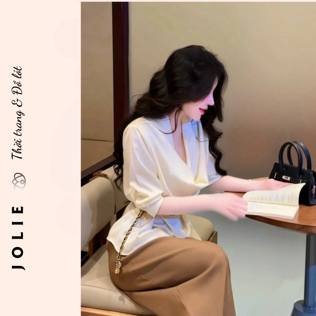 Sét Bộ Áo Lụa Cổ V Đổ Phối Quần Suông Cao Cấp JOLIE ( Kèm Đai Xích )