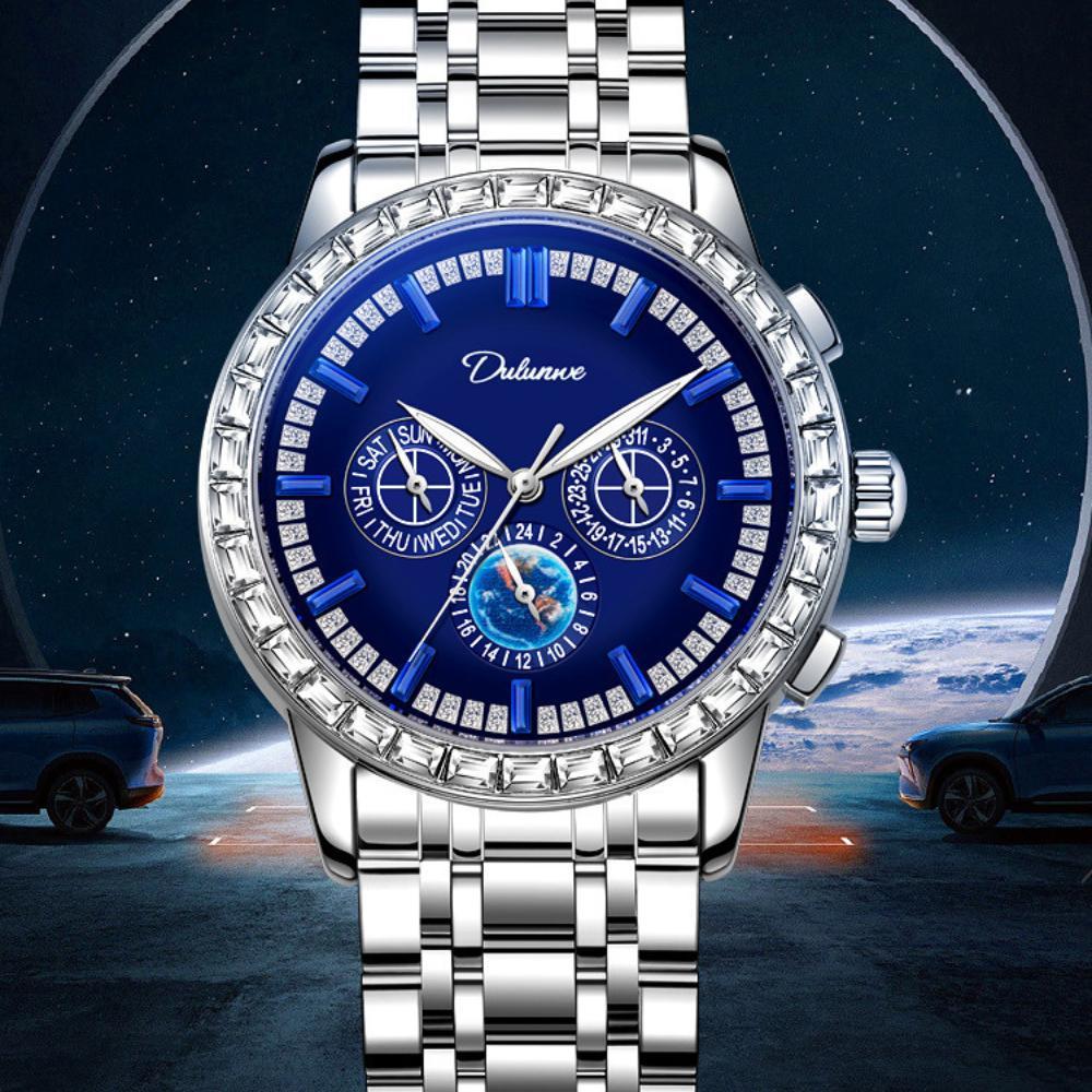 Đồng Hồ Cơ Nam DULUNWE Watch Vua Đồng Hồ Hai Viền Đá Kim Cương Đa Công Năng Sang Trọng Độc Đáo Size 43mm Đeo Tay