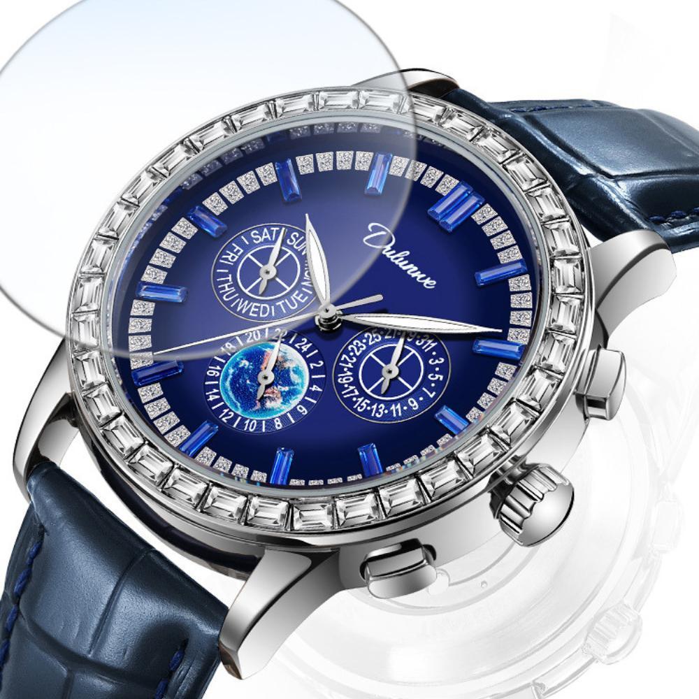 Đồng Hồ Cơ Nam DULUNWE Watch Vua Đồng Hồ Hai Viền Đá Kim Cương Đa Công Năng Sang Trọng Độc Đáo Size 43mm Đeo Tay