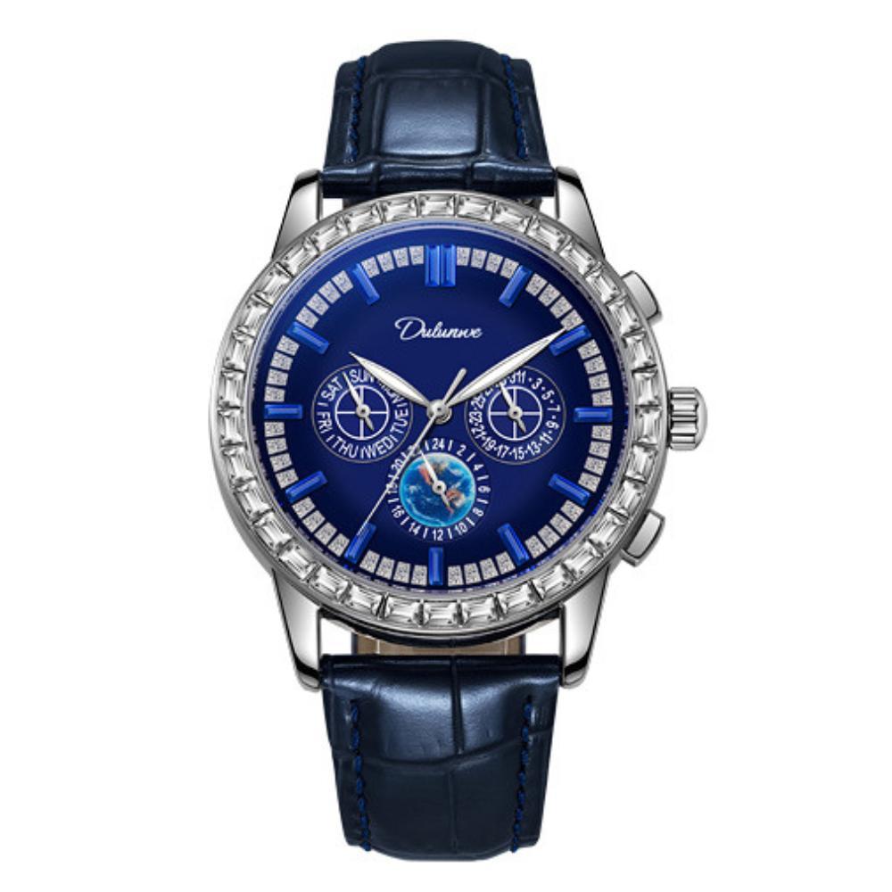 Đồng Hồ Cơ Nam DULUNWE Watch Vua Đồng Hồ Hai Viền Đá Kim Cương Đa Công Năng Sang Trọng Độc Đáo Size 43mm Đeo Tay
