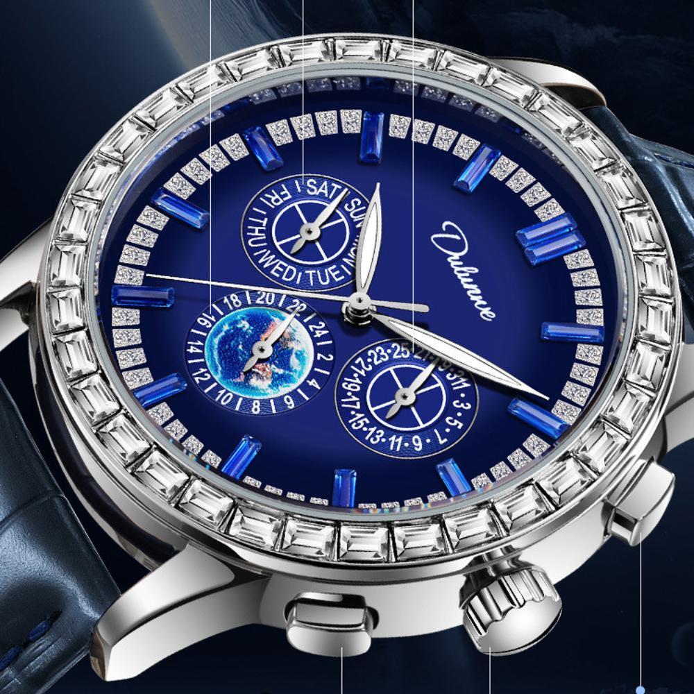 Đồng Hồ Cơ Nam DULUNWE Watch Vua Đồng Hồ Hai Viền Đá Kim Cương Đa Công Năng Sang Trọng Độc Đáo Size 43mm Đeo Tay