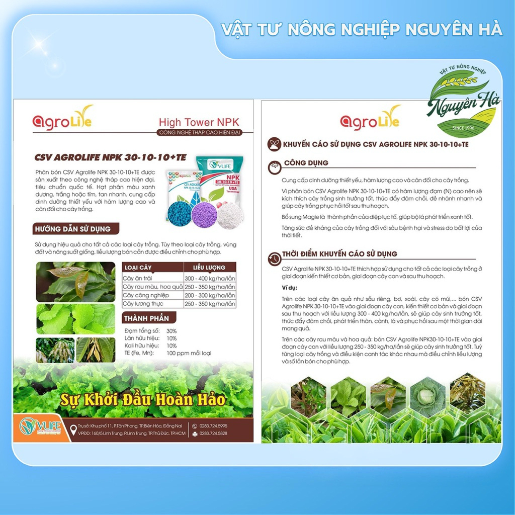 Lẻ phân bón NPK 30-10-10 + TE Agrolife