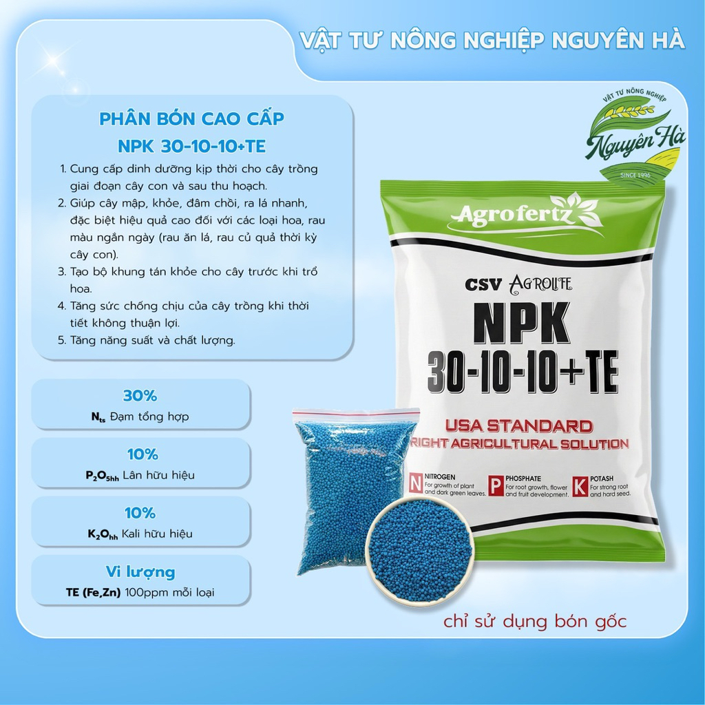 Lẻ phân bón NPK 30-10-10 + TE Agrolife
