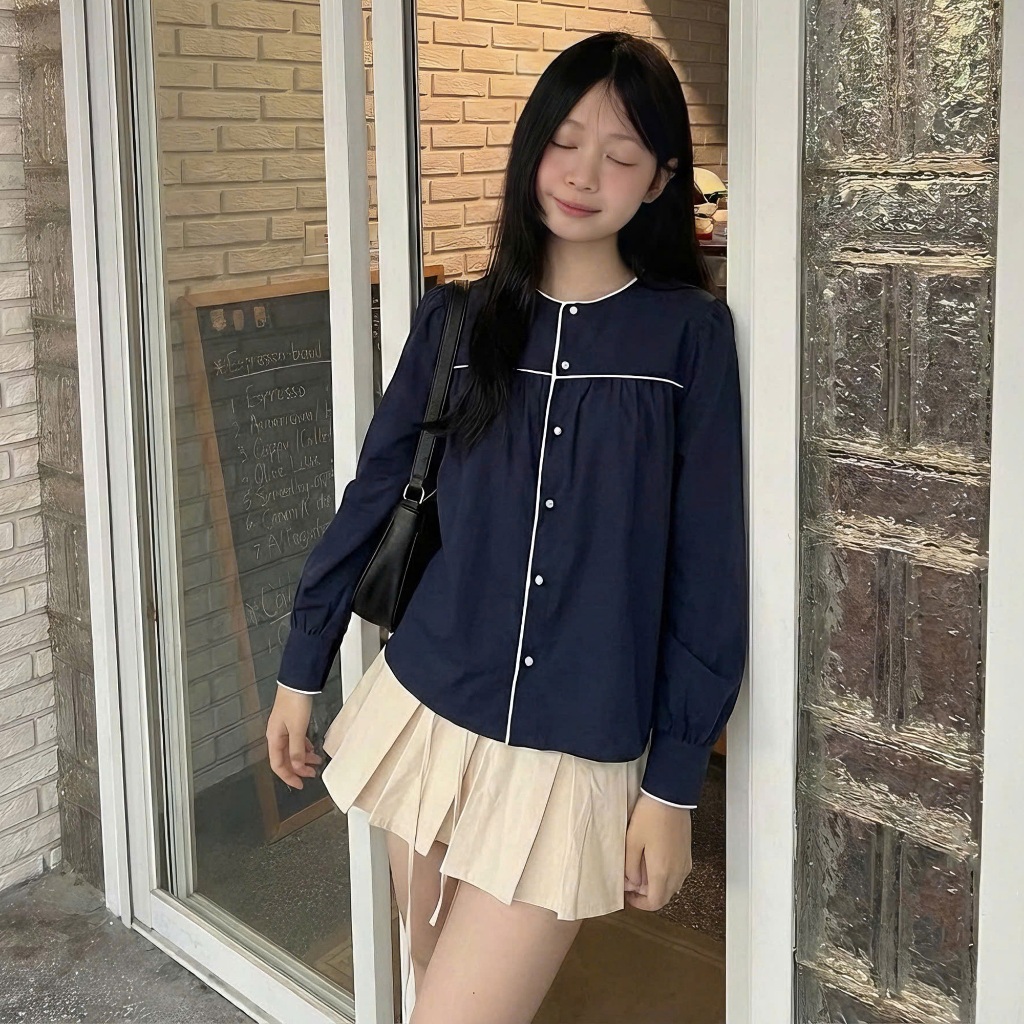 Áo babydoll phối viền tay phồng Kavy ୨୧ by Vintagevibes. | Shopee Việt Nam