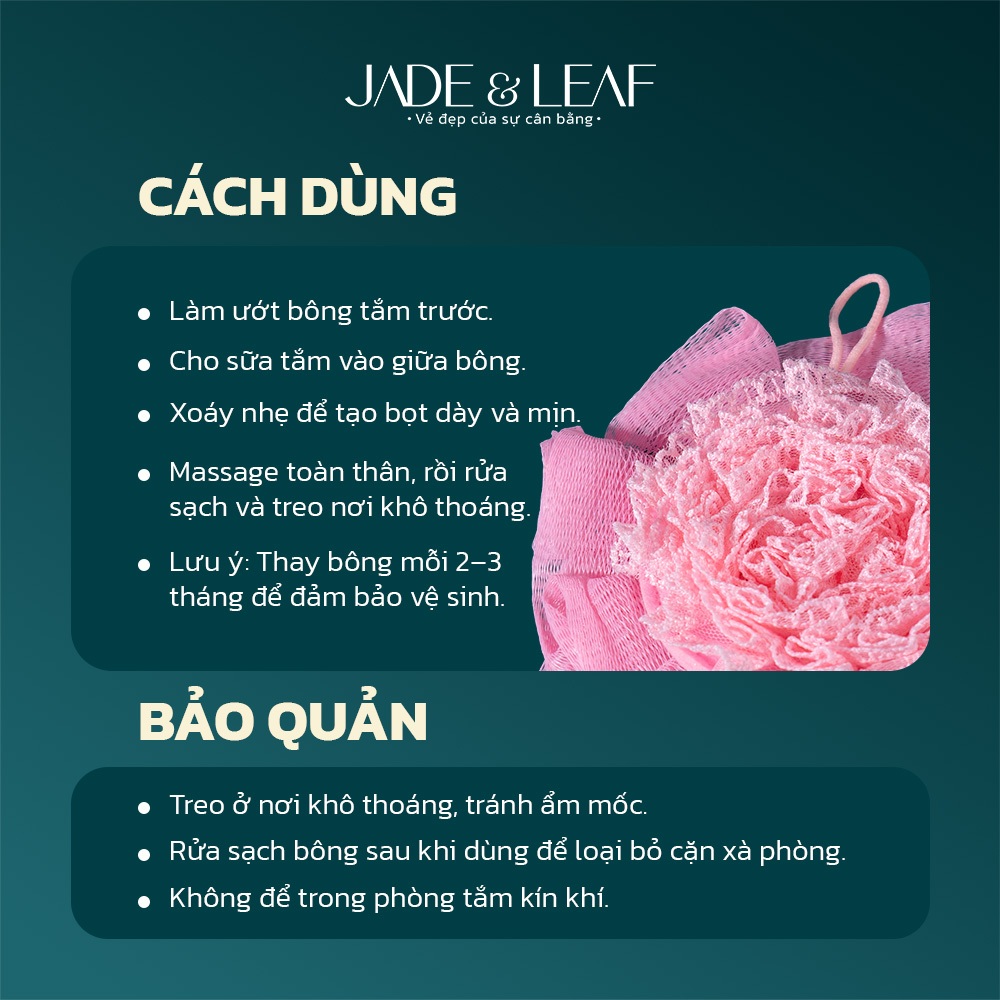 Bông Tắm Tạo Bọt Jade&Leaf Cao Cấp Hình Hoa Mẫu Đơn, Dịu Da, Mềm Mịn, Phù Hợp Cho Da Nhạy Cảm
