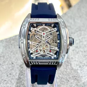 Đồng Hồ Cơ Nam MEGIR Dáng Thùng Rượu Dây Silicone Chống Nước 3 ATM Watch Size 42mm