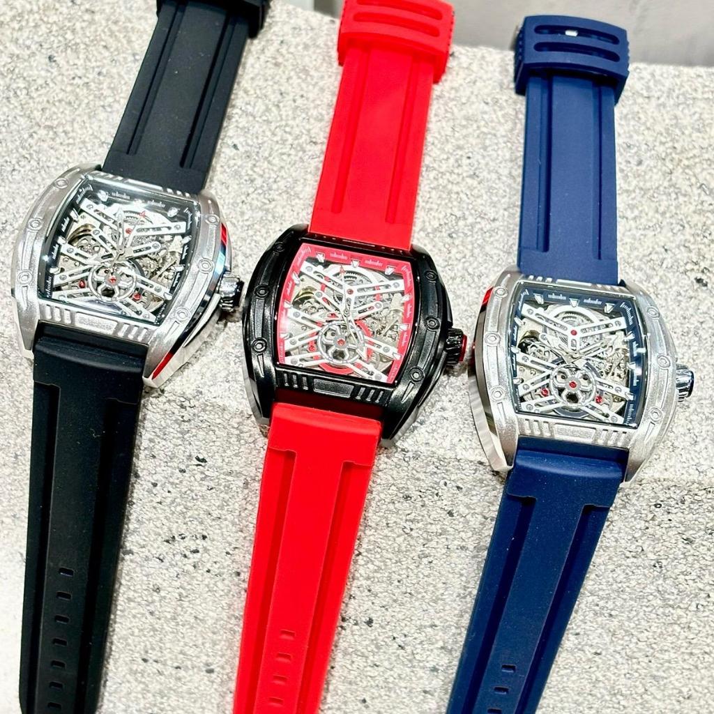 Đồng Hồ Cơ Nam MEGIR Dáng Thùng Rượu Dây Silicone Chống Nước 3 ATM Watch Size 42mm