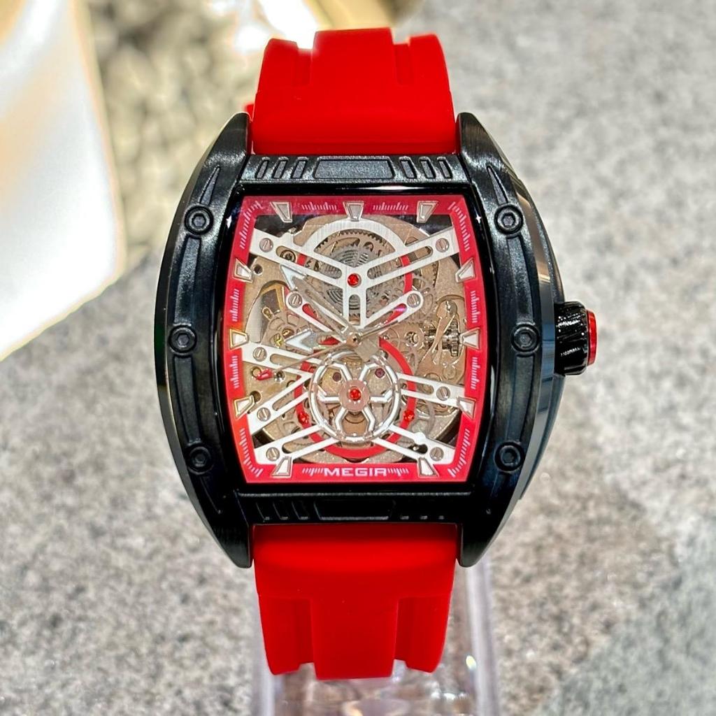 Đồng Hồ Cơ Nam MEGIR Dáng Thùng Rượu Dây Silicone Chống Nước 3 ATM Watch Size 42mm
