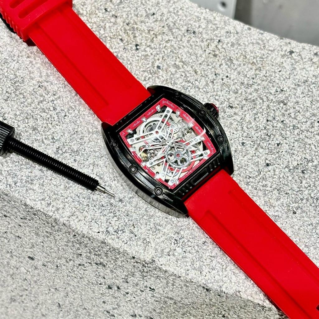 Đồng Hồ Cơ Nam MEGIR Dáng Thùng Rượu Dây Silicone Chống Nước 3 ATM Watch Size 42mm
