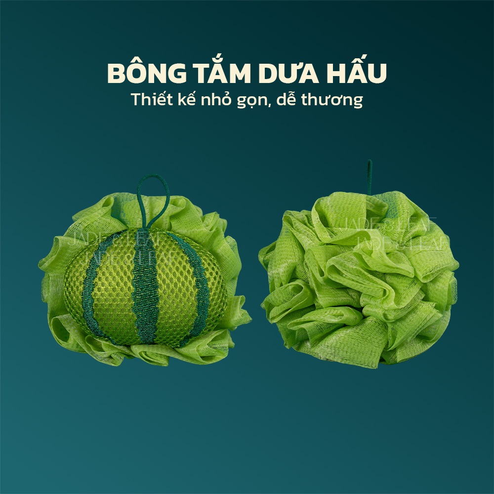 Bông Tắm Tạo Bọt Jade&Leaf Cao Cấp Hình Dưa Hấu, Mềm Mịn, Dịu Da, Dễ Ra Bọt, Size Lớn, Đáng Yêu