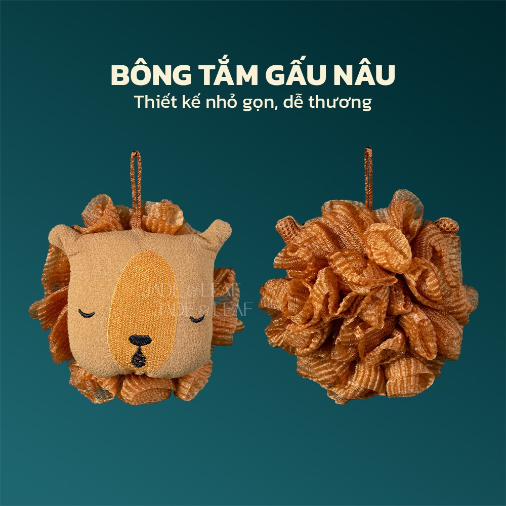 Bông Tắm Tạo Bọt Jade&Leaf Cao Cấp Hình Gấu Nâu, Lưới Mịn Tạo Bọt Nhanh, Gấu Nâu Siêu Dễ Thương