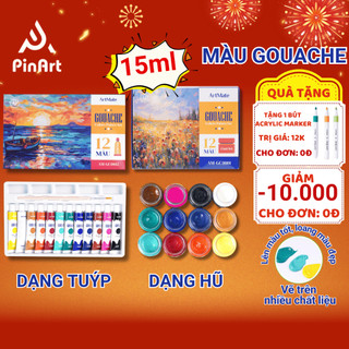 [Giảm 10K] Màu Gouache 12 Màu Dạng Hũ 15ml/ Tuýp 12ml ARTMATE Có Độ Che Phủ Cao, Dễ Dàng Pha Màu, Màu Sắc Nét Chuẩn Đẹp