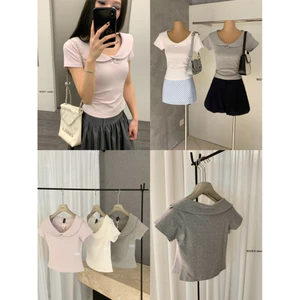 WGWE | Áo tay ngắn cổ búp bê phối nơ ngọt ngào,tôn dáng phong cách Hàn – W8437#