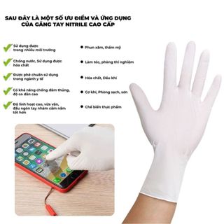 Găng tay y tế NITRILE màu trắng bao tay sử dụng 1 lần không mùi ôm sát co giãn thuận tiện cho làm bếp, làm đẹp sửa chữa