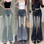 Quần Jean Nữ Ống Loe Xám Đen WASH RETRO Cạp Cao Quần Bò Jean Nữ Ôm Eo Co Giãn Tôn Dáng HOTTREND MIAA