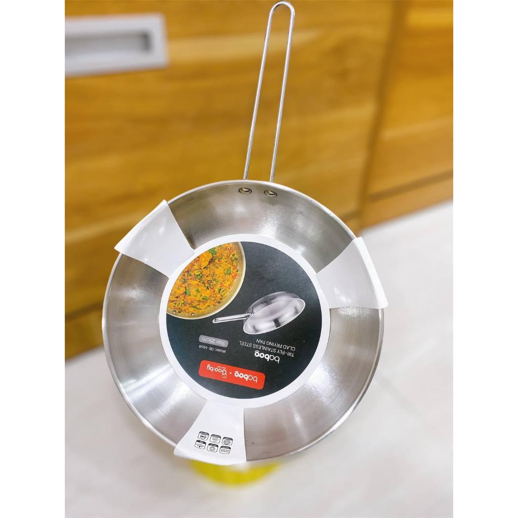 ✅ QUÁNH, CHẢO INOX 304 Nấu Bột và Xào Đồ Ăn Cho Bé, ĐÁY 3 LỚP - Quà tặng TÃ BỈM GOOBY chính hãng