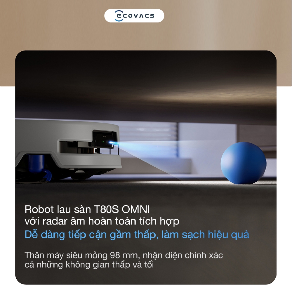 Robot hút bụi lau nhà Ecovacs Deebot T80S Omni 2027 - Lực hút 24800Pa - Giặt nóng và sấy nóng -OZMO ROLLER 2.0 -BH 2 năm