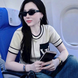 LT - Áo len nữ cổ tròn chữ ngực túi giả, len dệt kim tổ ong mặc bốn mùa free size 1562