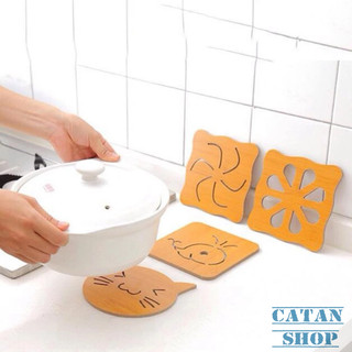 Miếng Lót Nồi Bằng Gỗ Cứng Cáp Nhiều Hình Chống Nóng Tiện Lợi, Đế Lót Xoong Nồi Chén Bát Bằng Gỗ