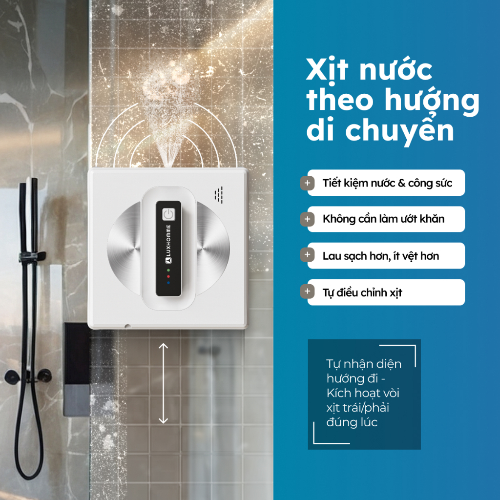 Robot Lau Kính LUXHOMME | Tự phun sương, AI định tuyến | Hút 2800Pa, Lau Sạch Mọi Góc | BH 12TH