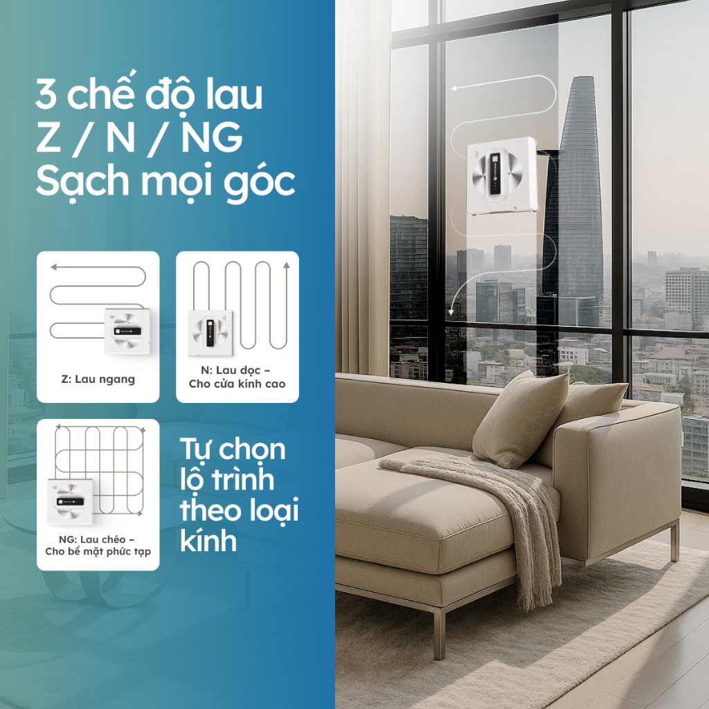 Robot Lau Kính LUXHOMME | Tự phun sương, AI định tuyến | Hút 2800Pa, Lau Sạch Mọi Góc | BH 12TH