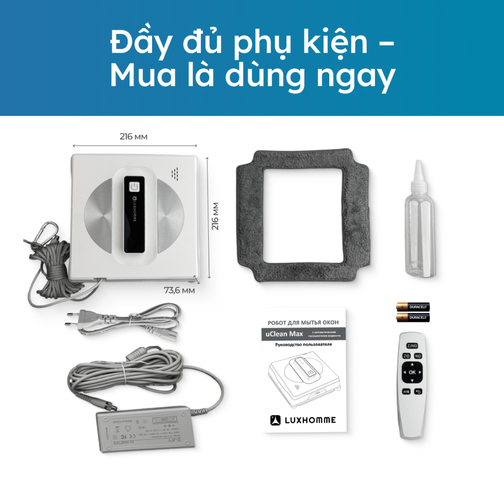 Robot Lau Kính LUXHOMME | Tự phun sương, AI định tuyến | Hút 2800Pa, Lau Sạch Mọi Góc | BH 12TH