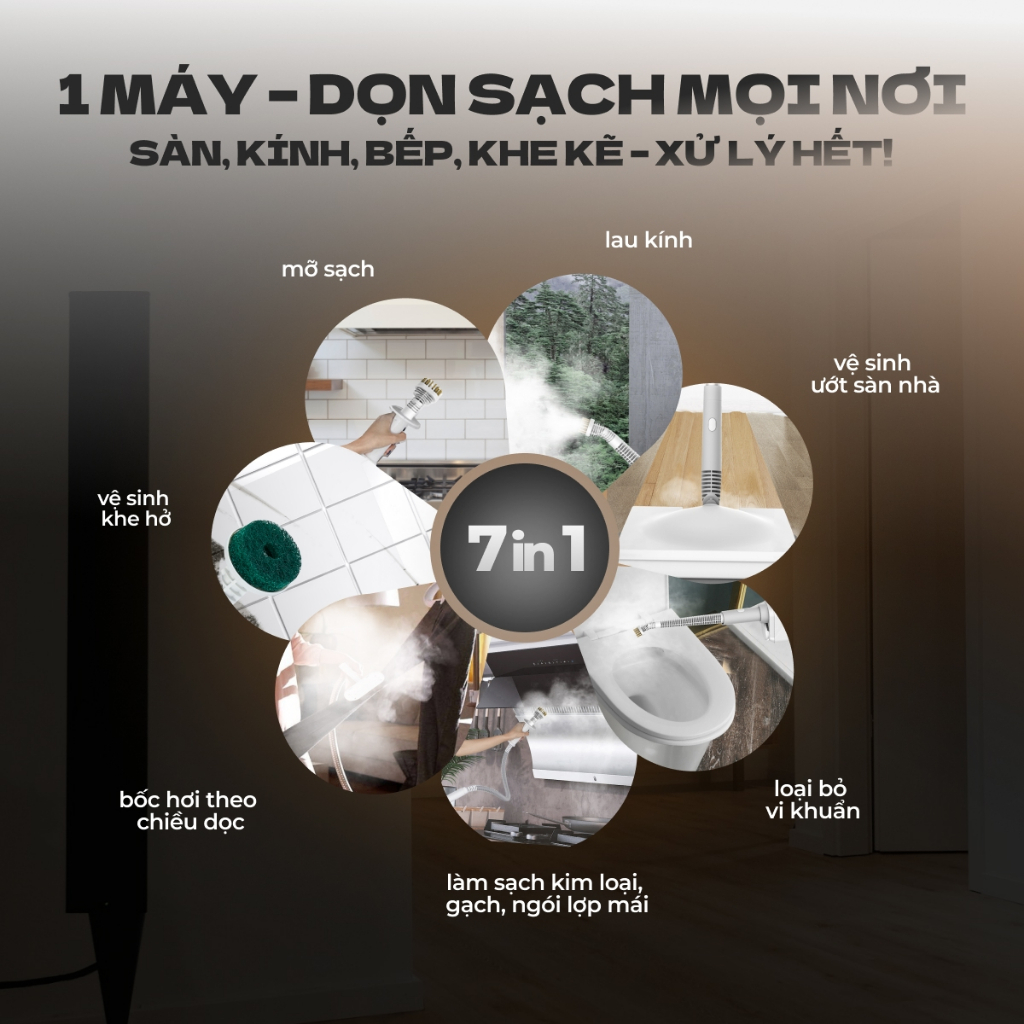 Máy Lau Nhà Hơi Nước Nóng LUXHOMME SC-100 Max | Làm Sạch Mọi Bề Mặt | 1500W - 360ml | BH 24TH
