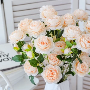 Trang trí giả hoa giả cây cảnh cưới pháp 3 bông hoa peony