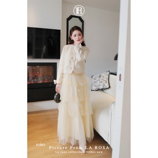 Set Áo Dạ Tweed Đính Hoa Nổi Phối Chân Váy Tơ Xếp Ly 4 Tầng Tiểu Thư LA ROSA Phù Hợp Dự Tiệc, Dạo Phố S1062
