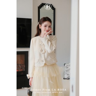 Set Áo Dạ Tweed Đính Hoa Nổi Phối Chân Váy Tơ Xếp Ly 4 Tầng Tiểu Thư LA ROSA Phù Hợp Dự Tiệc, Dạo Phố S1062