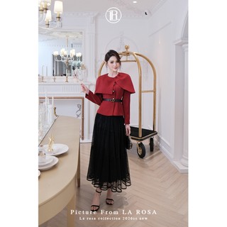 Set Vest Nữ Đỏ Phối Chân Váy Lưới Đen Xếp Tầng LA ROSA Outfit Dự Tiệc, Sự Kiện Cao Cấp A1063+CV1059
