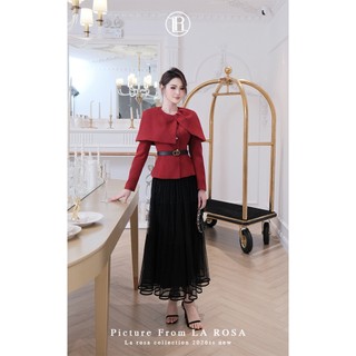 Set Vest Nữ Đỏ Phối Chân Váy Lưới Đen Xếp Tầng LA ROSA Outfit Dự Tiệc, Sự Kiện Cao Cấp A1063+CV1059