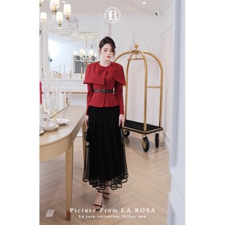 Set Vest Nữ Đỏ Phối Chân Váy Lưới Đen Xếp Tầng LA ROSA Outfit Dự Tiệc, Sự Kiện Cao Cấp A1063+CV1059