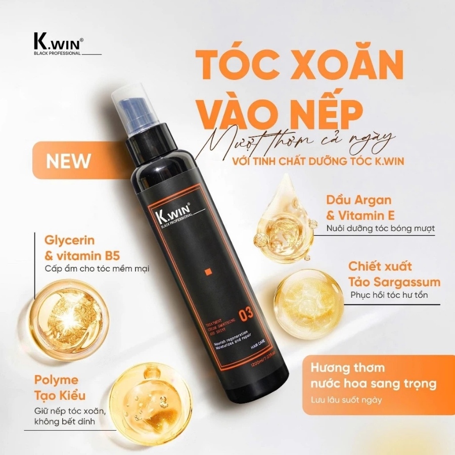 Tinh Dầu Khô K.Win Black Professional 200ml | Dưỡng Tóc Mềm Mượt & Hỗ Trợ Tóc Xoăn Vào Nếp