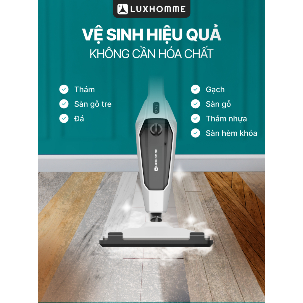 Máy Lau Nhà Hơi Nước LUXHOMME EcoSteam Pro | Hơi Nước 120°C | Diệt Khuẩn 99.9% | 1400W | BH 12 TH