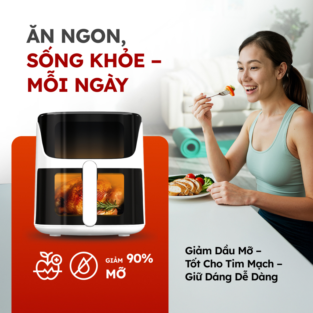Nồi Chiên Không Dầu Điện Tử LUXHOMME | Dung Tích 5.5L,12 Chế Độ | 1500W Công Nghệ Khí Nóng 360°