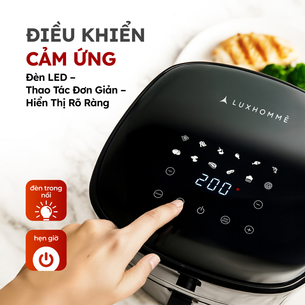 Nồi Chiên Không Dầu Điện Tử LUXHOMME | Dung Tích 5.5L,12 Chế Độ | 1500W Công Nghệ Khí Nóng 360°