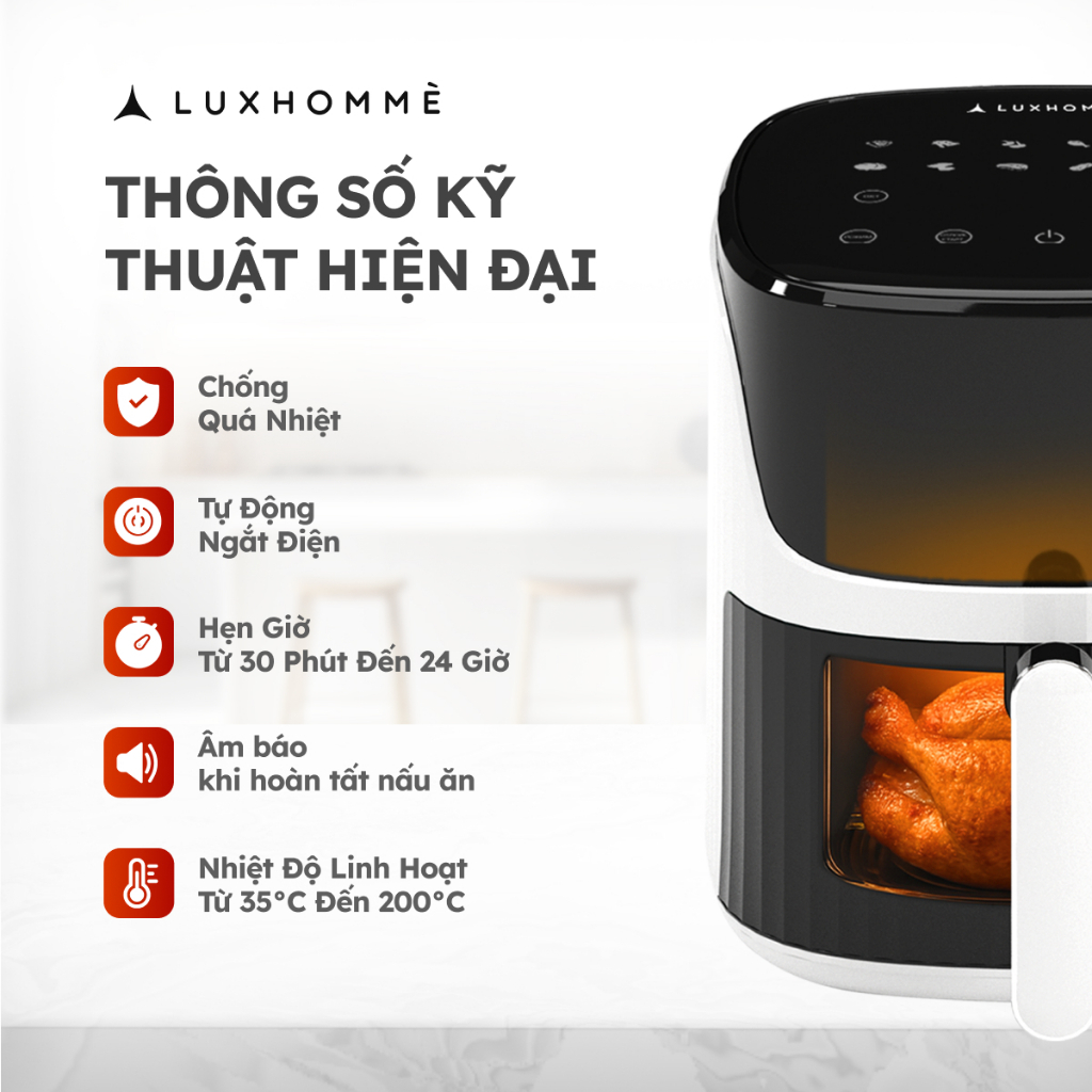 Nồi Chiên Không Dầu Điện Tử LUXHOMME | Dung Tích 5.5L,12 Chế Độ | 1500W Công Nghệ Khí Nóng 360°