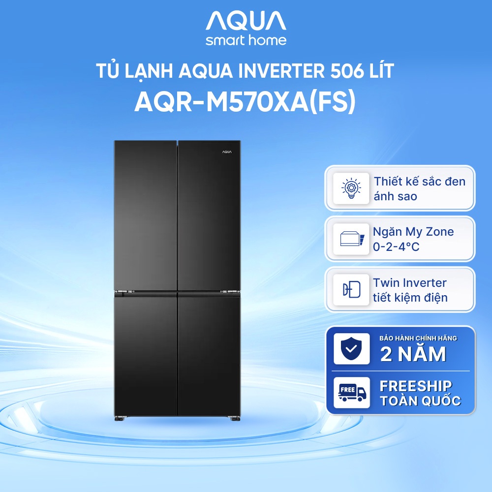 Tủ lạnh Aqua Inverter 506 lít 4 cánh AQR-M570XA(FS) - Bảo hành 2 năm - Freeship toàn quốc